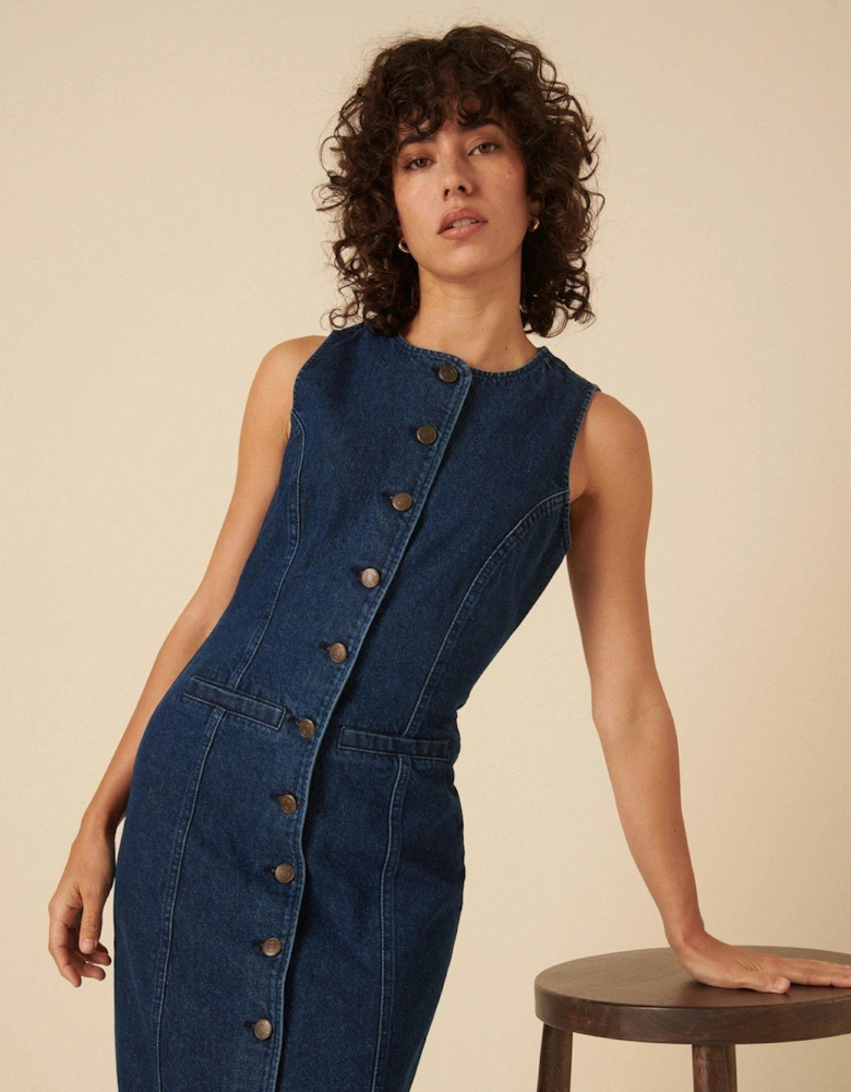 Denim Midi Dress - Blue