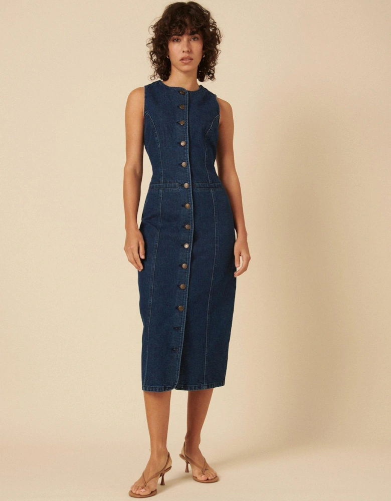 Denim Midi Dress - Blue