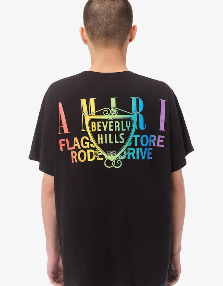 Exclusive Beverly Hills Rainbow Printed T-Shirt in Black