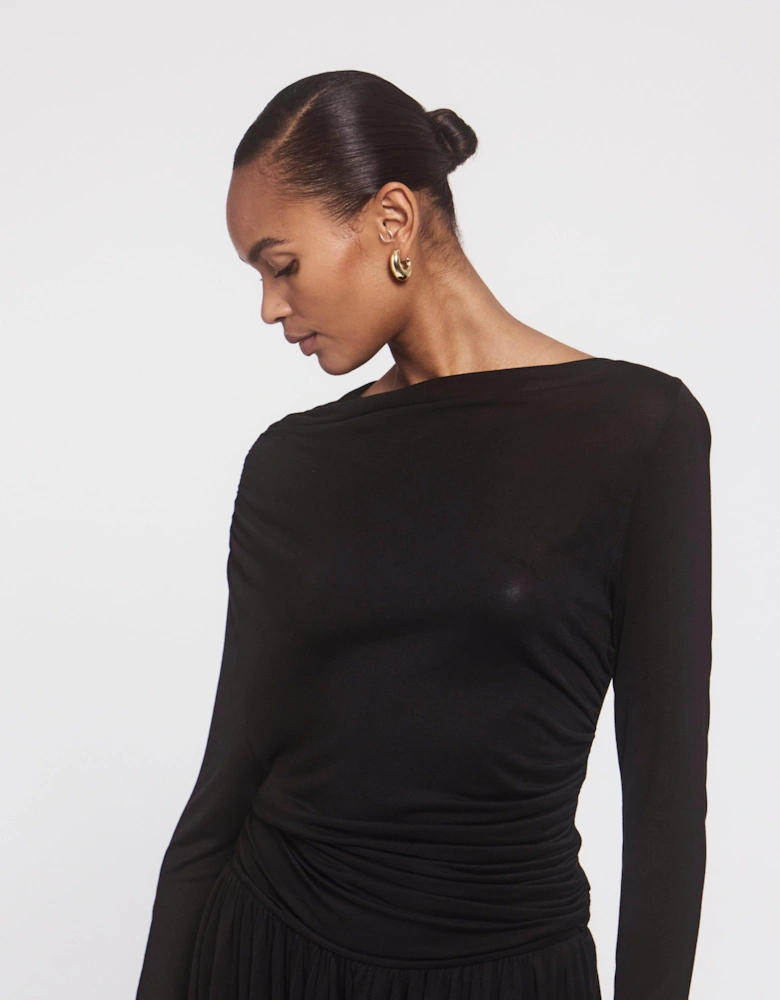 Romy Long Sleeve Draped Dress in Black