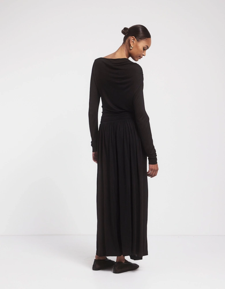 Romy Long Sleeve Draped Dress in Black