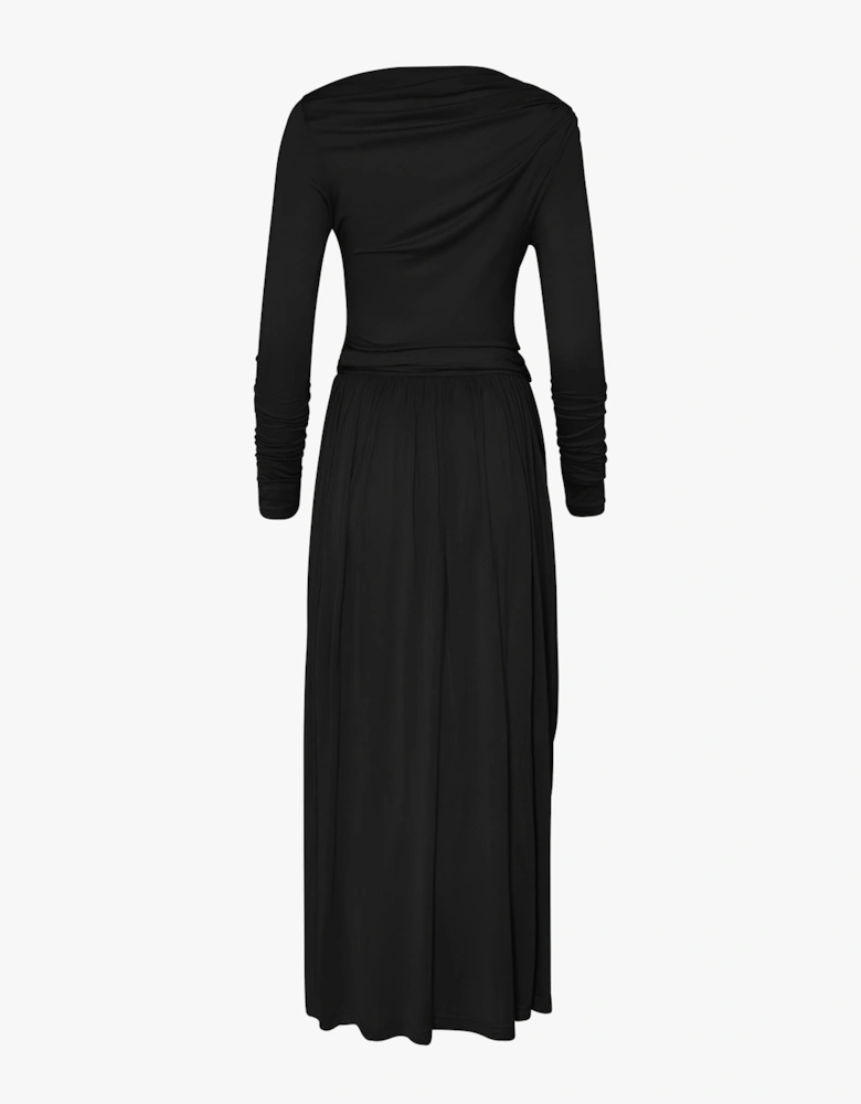 Romy Long Sleeve Draped Dress in Black