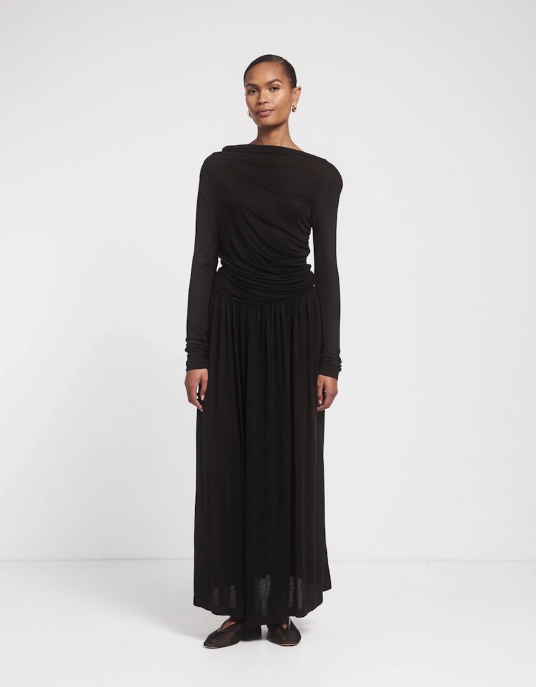 Romy Long Sleeve Draped Dress in Black