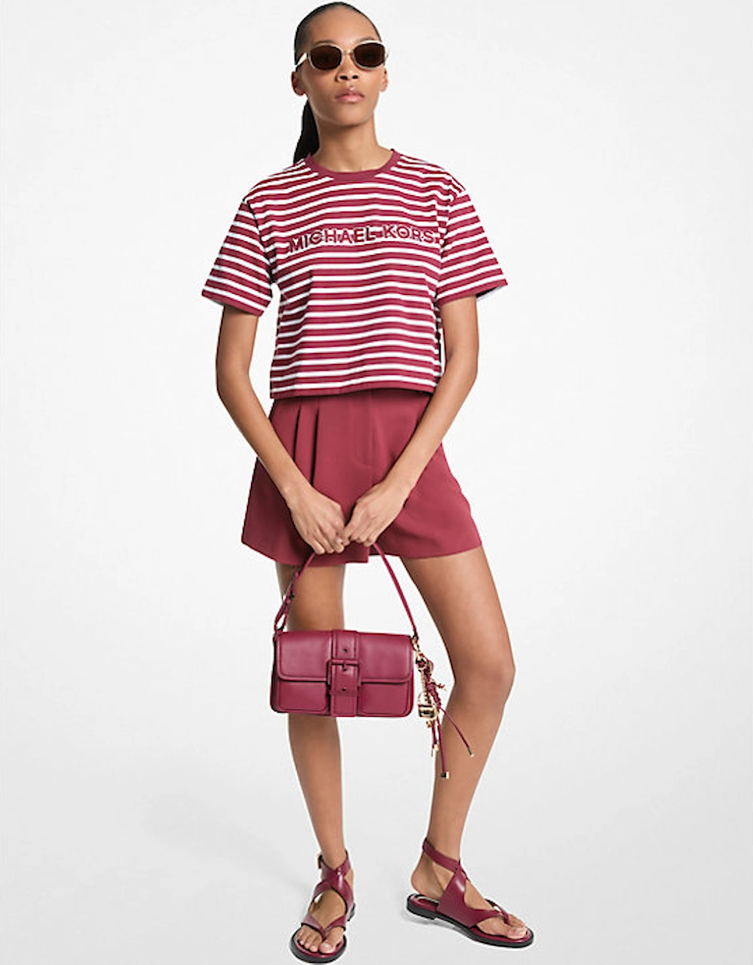 Striped Logo Cotton Cropped T-Shirt