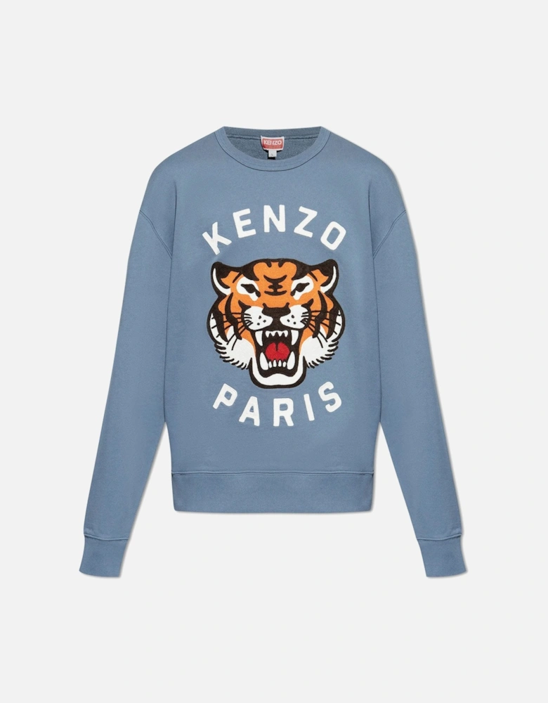 Men's Blue Lucky Tiger Embroidered Sweatshirt