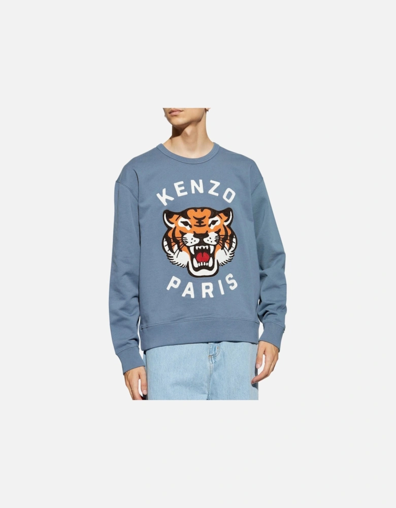 Men's Blue Lucky Tiger Embroidered Sweatshirt