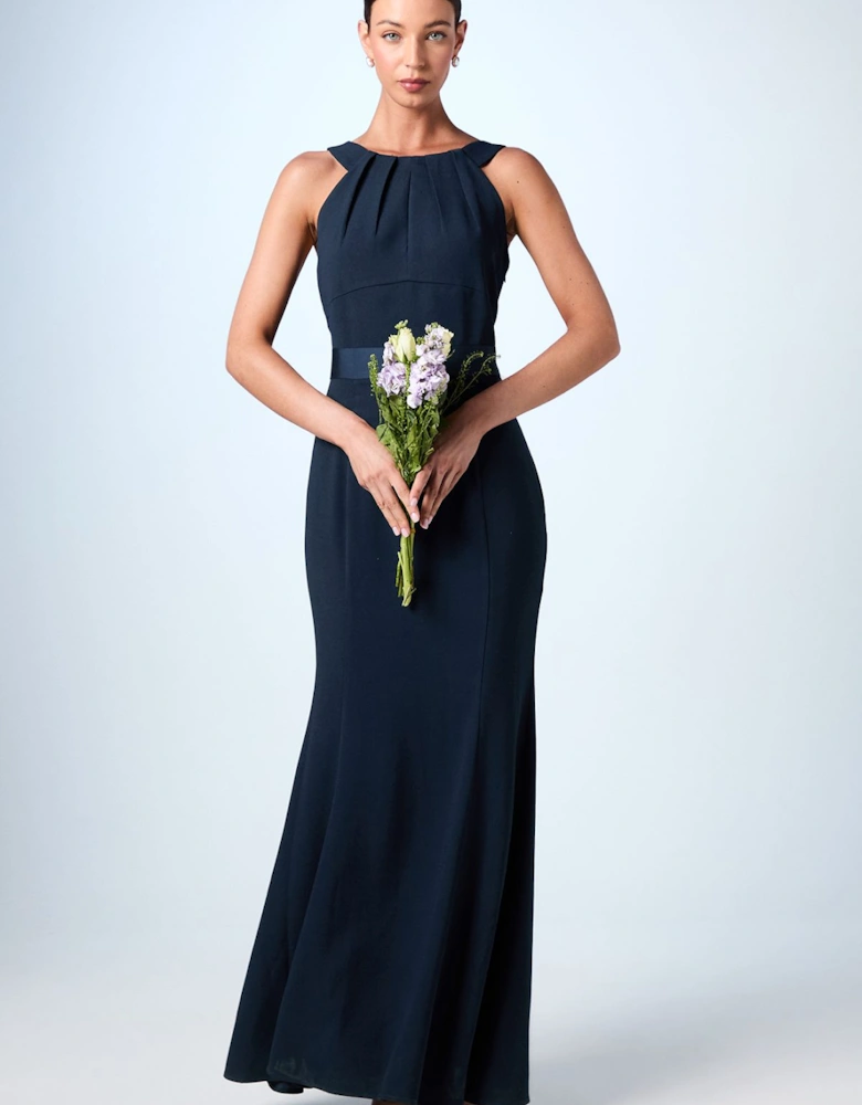 Halter Neck Satin Bridesmaid Dress with Tie Back Detail