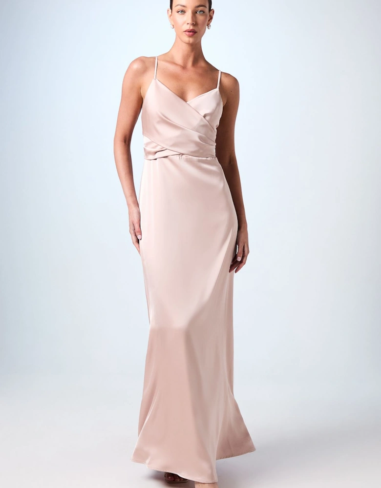 Wrap Waist Satin Cami Bridesmaids Dress