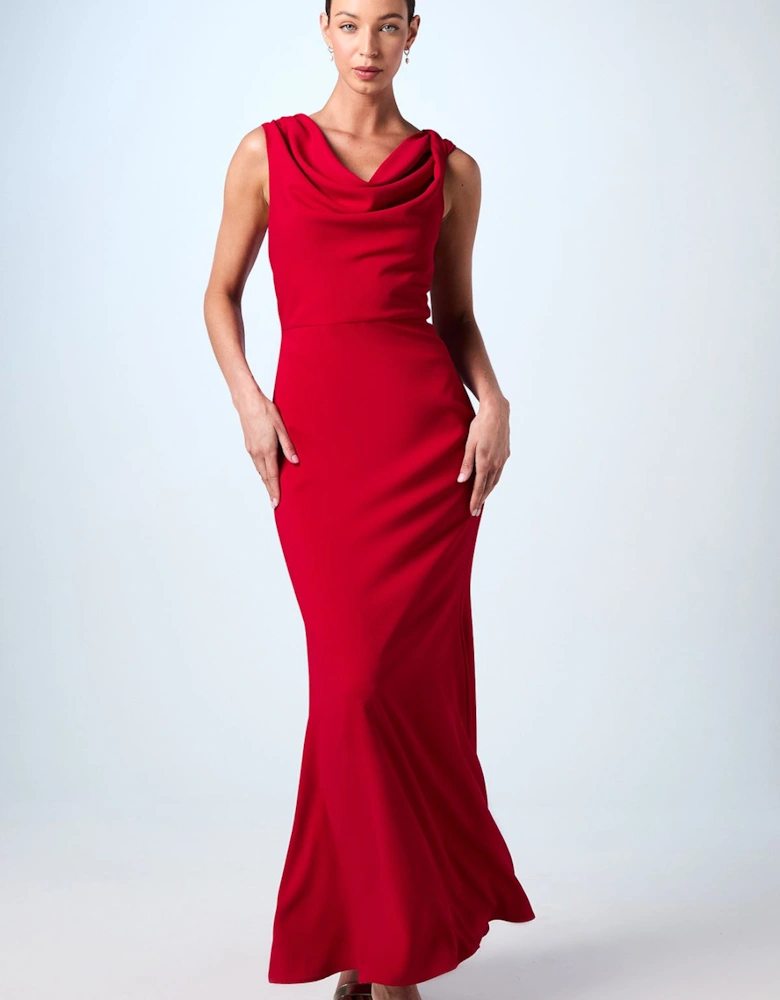 Twist Detail Cowl Neck Satin Maxi Dress