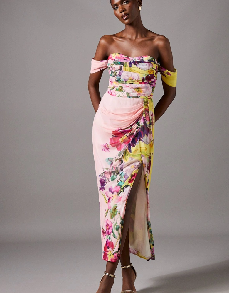 Off The Shoulder Drape Chiffon Dress