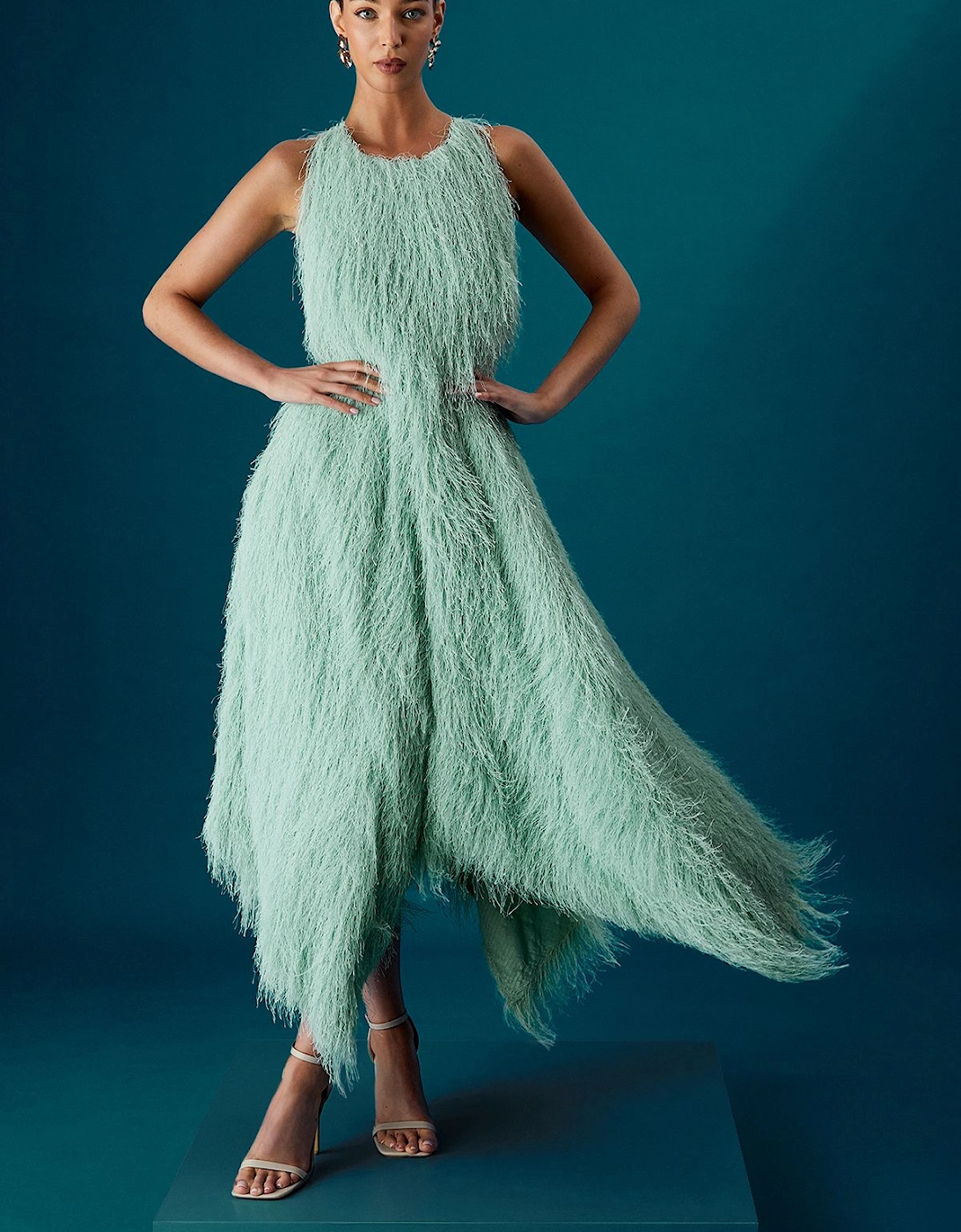 Muse Fringe Halter Neck Tie Back Midi Dress, 2 of 1