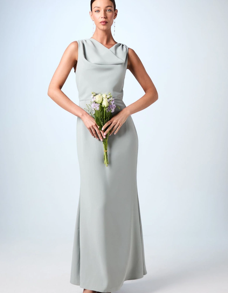 Twist Detail Cowl Neck Satin Bridesmaids Dress