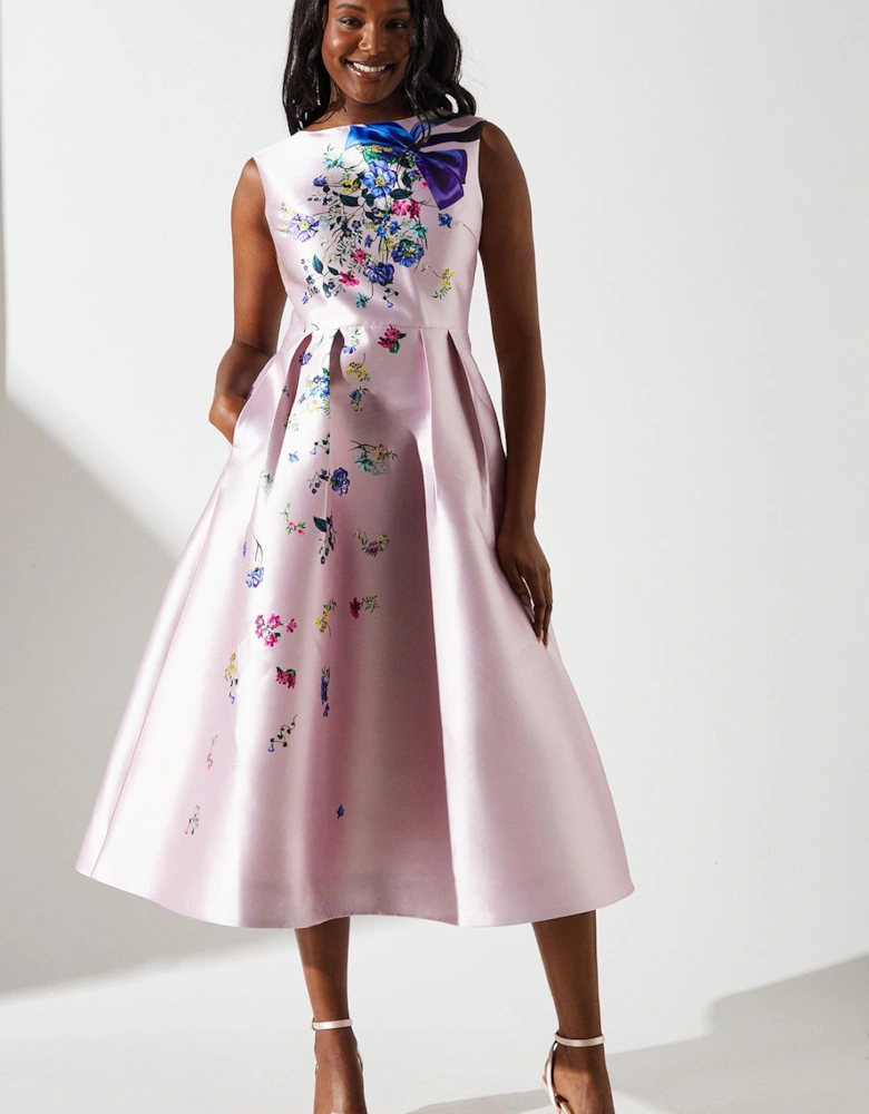 Placement Print Twill Midi Dress