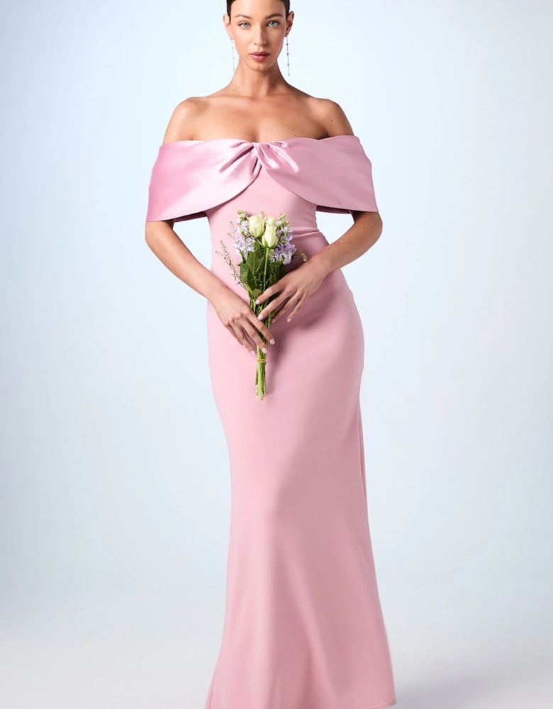 Satin Sleeve Scuba Maxi Bridesmaids Dress