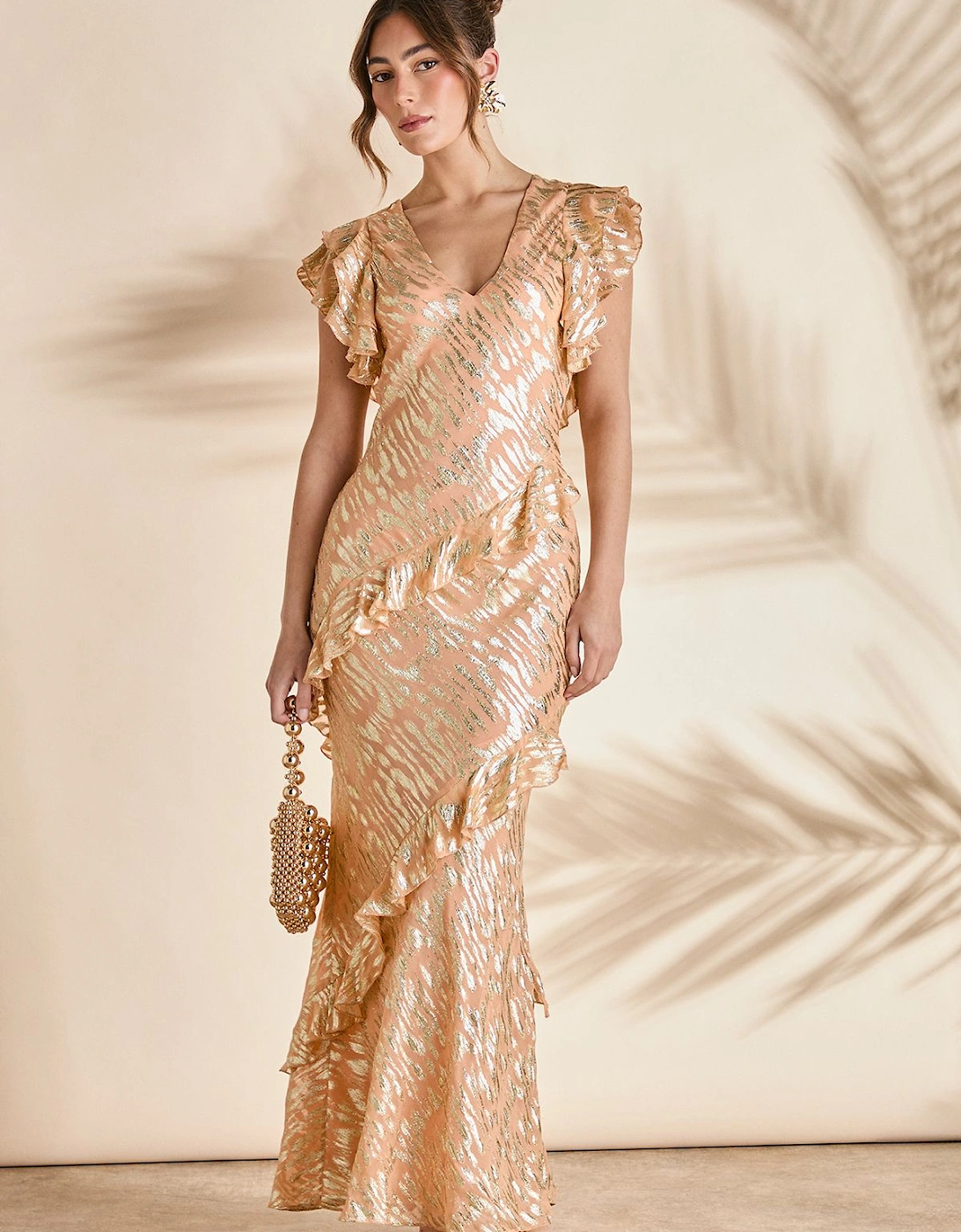 Metallic Jacquard Frill Midi Dress, 2 of 1