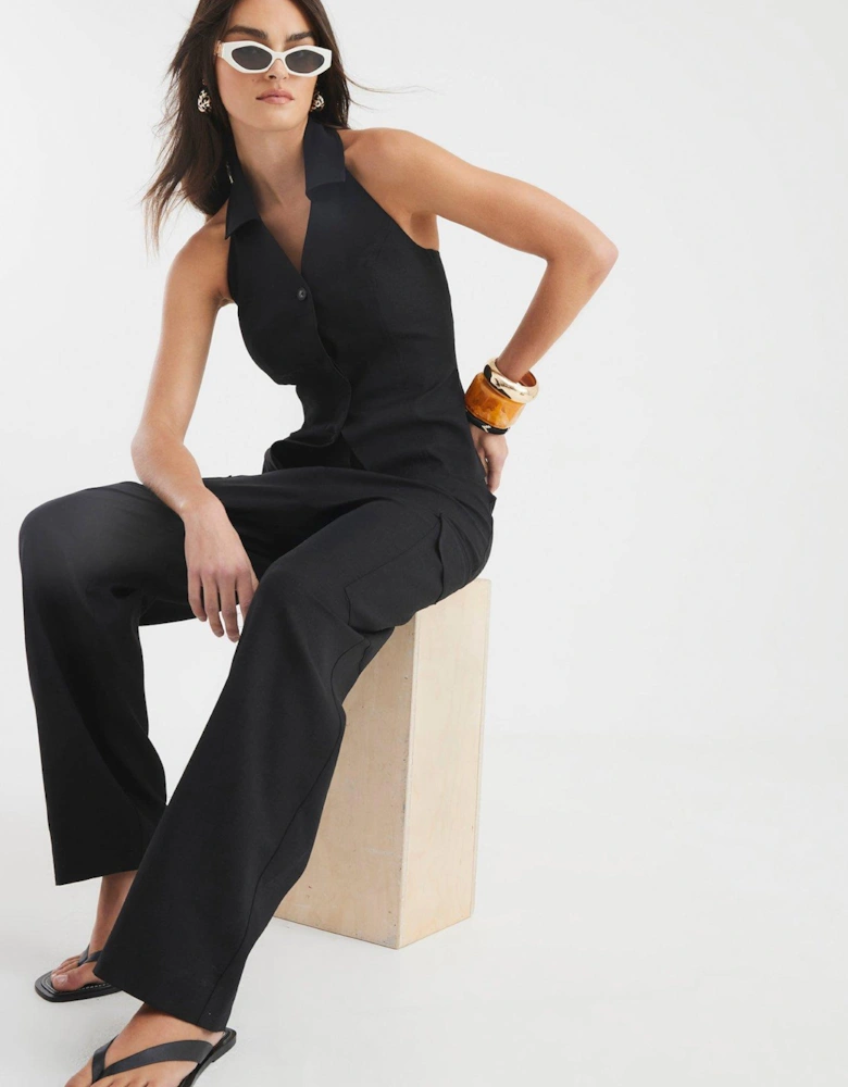 Linen Wide Leg Trouser - Black