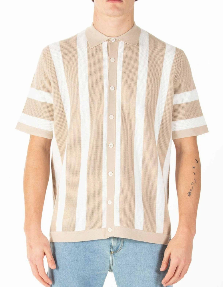 Deck Knitted Short Sleeve Polo Shirt - Beige