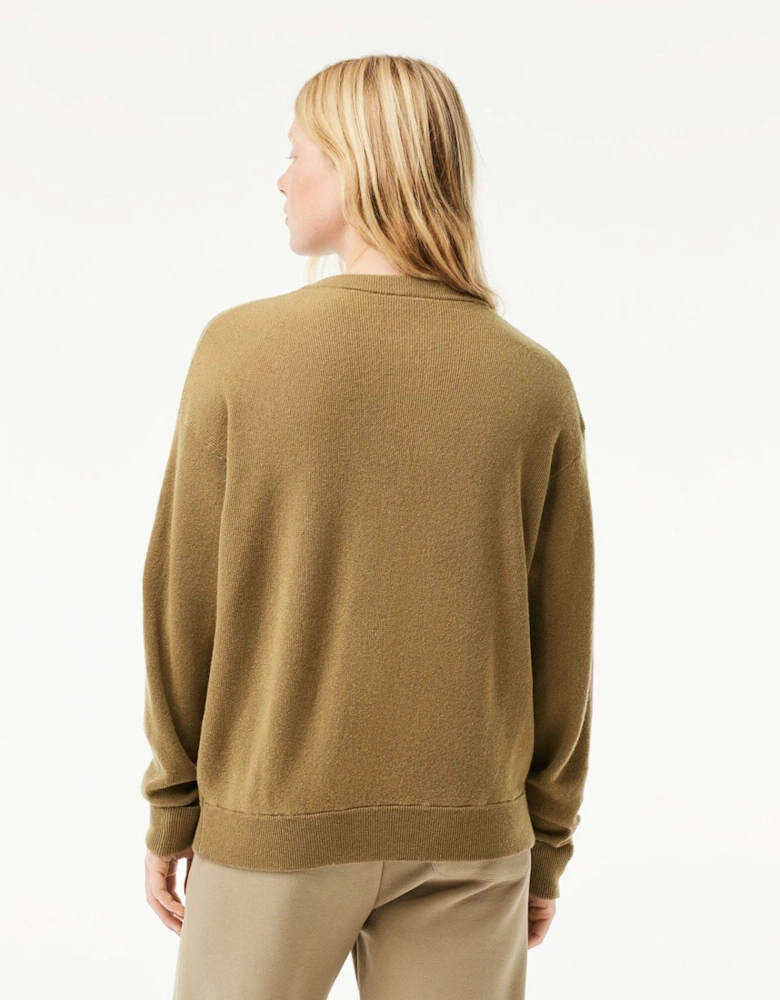 Relaxed Fit Carded Wool Moss Stitch Sweater