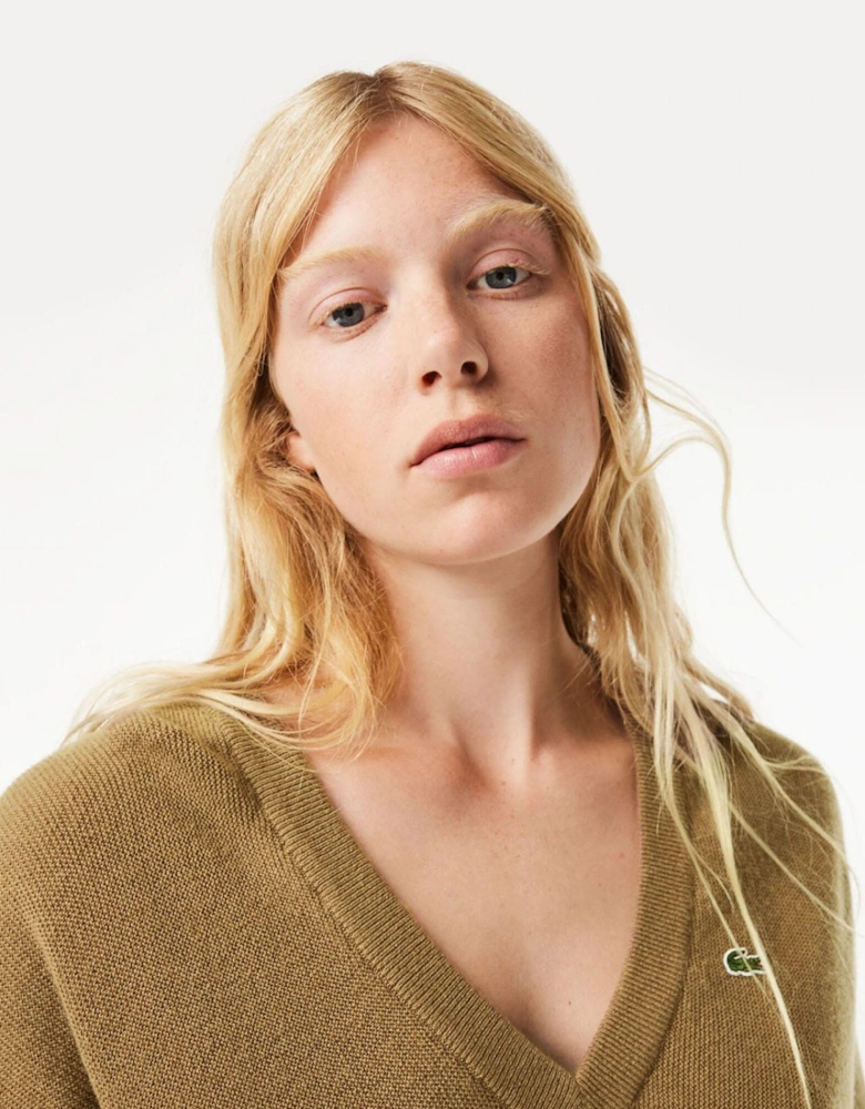 Relaxed Fit Carded Wool Moss Stitch Sweater