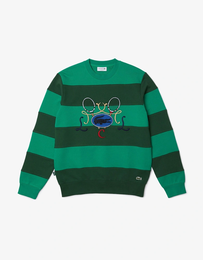 Tennis Design Striped Crewneck Sweatshirt