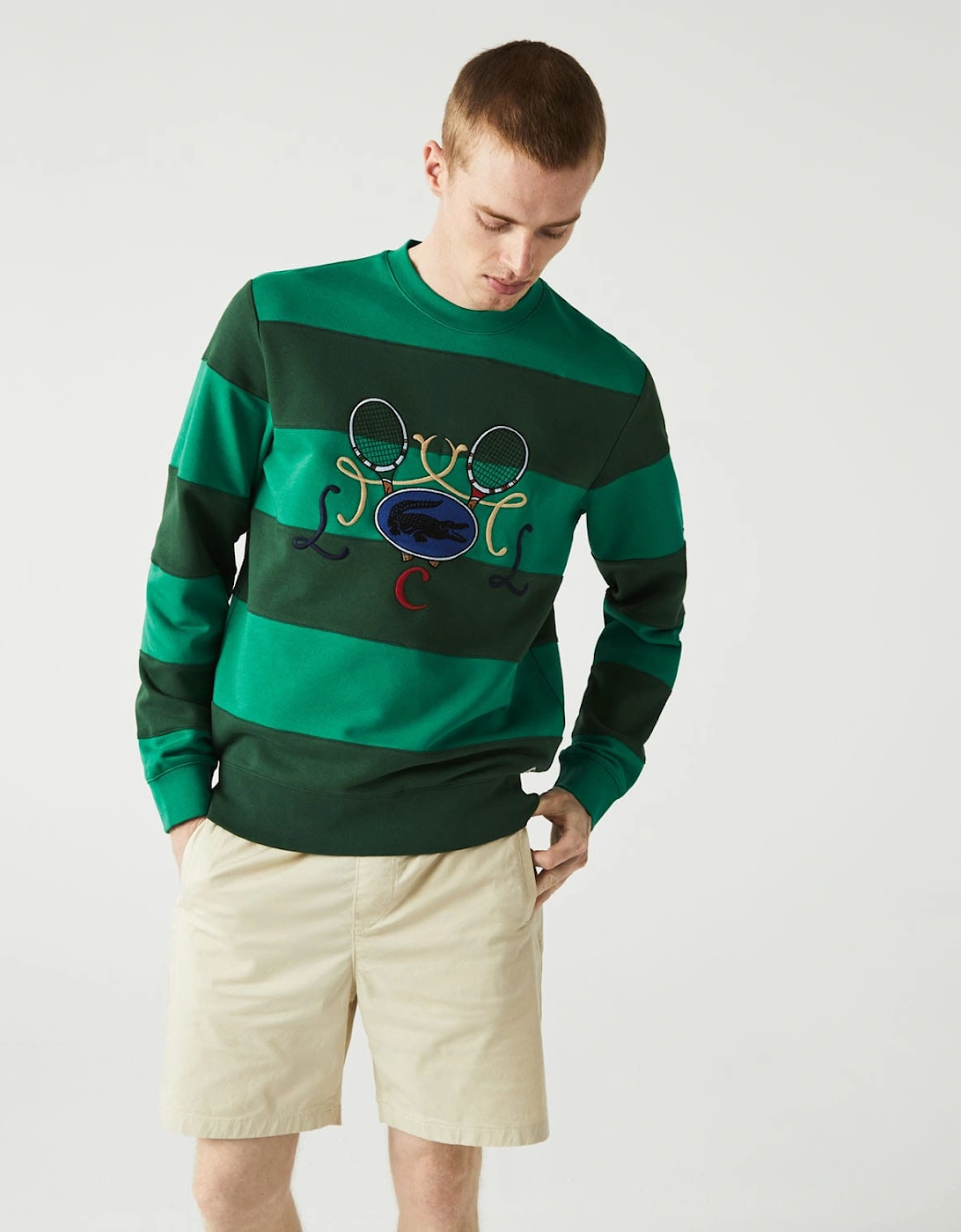 Tennis Design Striped Crewneck Sweatshirt, 7 of 6