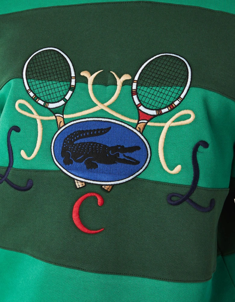 Tennis Design Striped Crewneck Sweatshirt