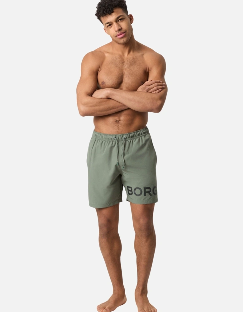 Borg Logo Swim Shorts, Agave Green