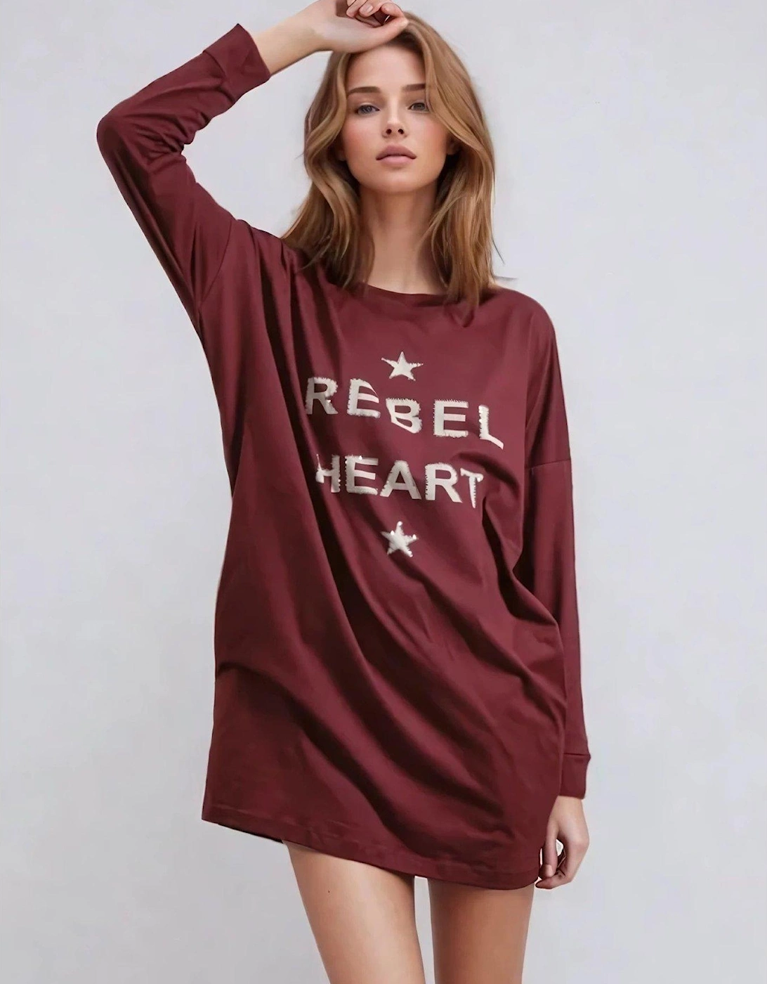 Rebel Slogan Beaded Tunic Dress - Red, 2 of 1