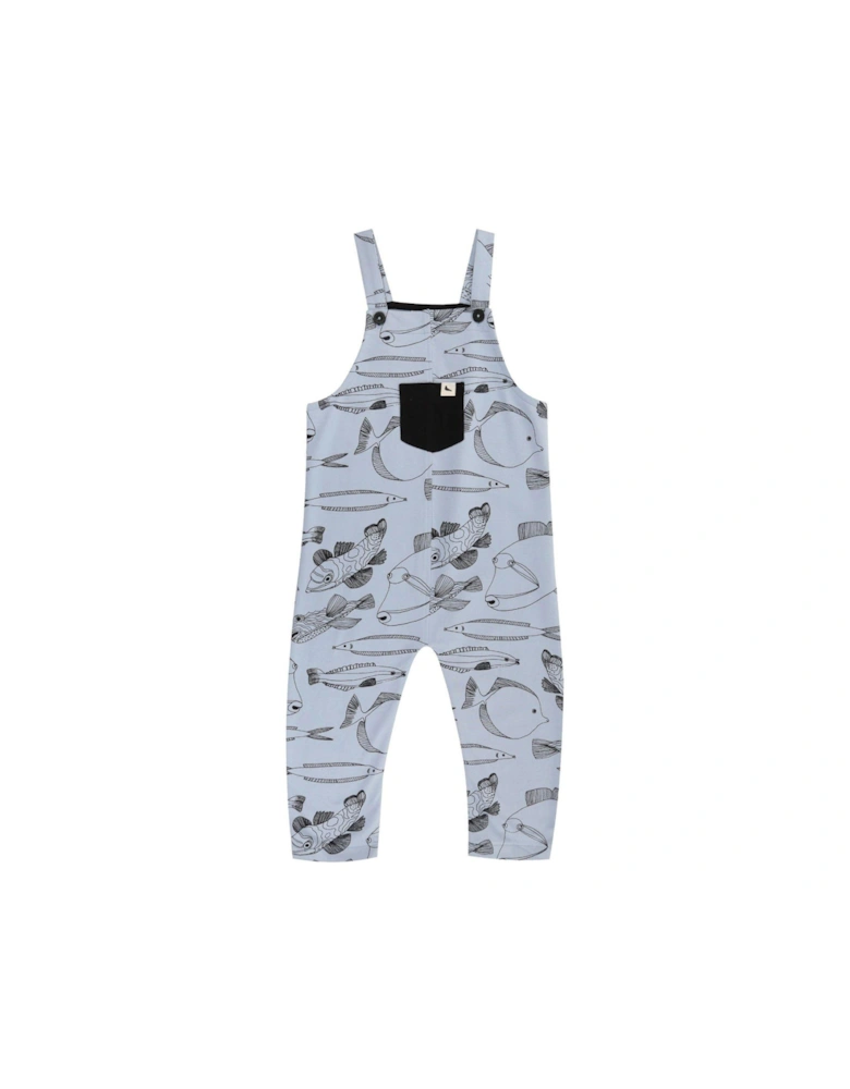 Kids Favourite Fish Print Dungarees - Marine - Light Blue