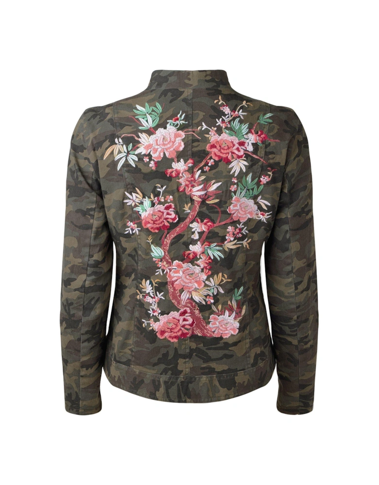 Boutique Blossom Embroidered Cotton Jacket - Khaki