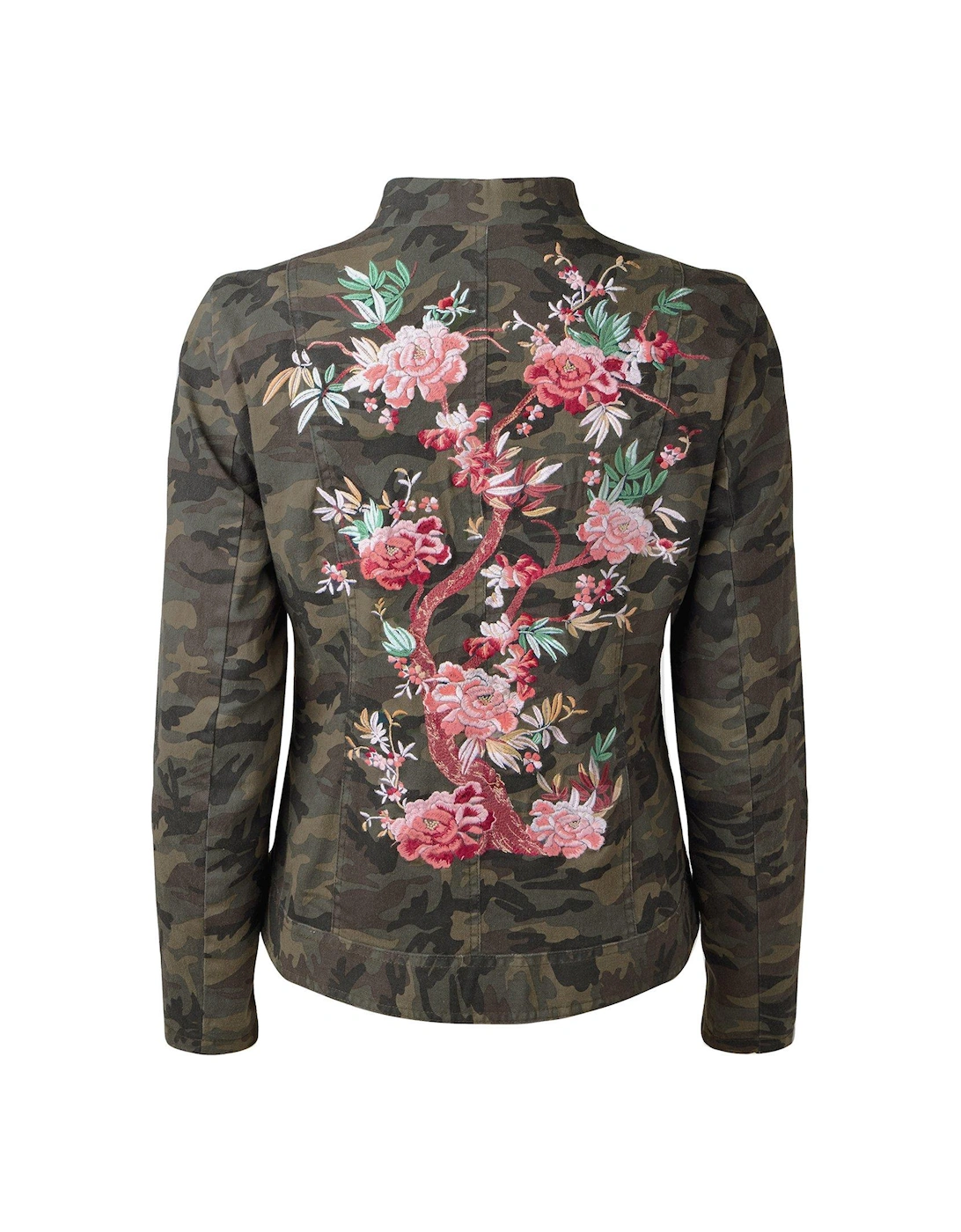 Boutique Blossom Embroidered Cotton Jacket - Khaki