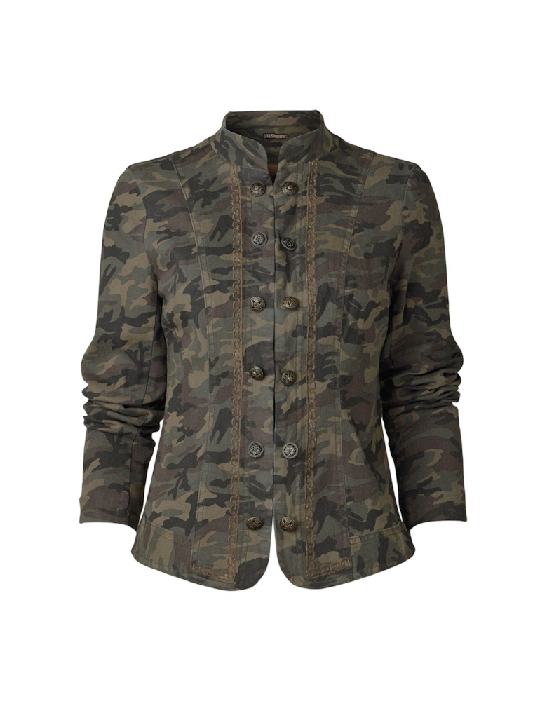 Boutique Blossom Embroidered Cotton Jacket - Khaki
