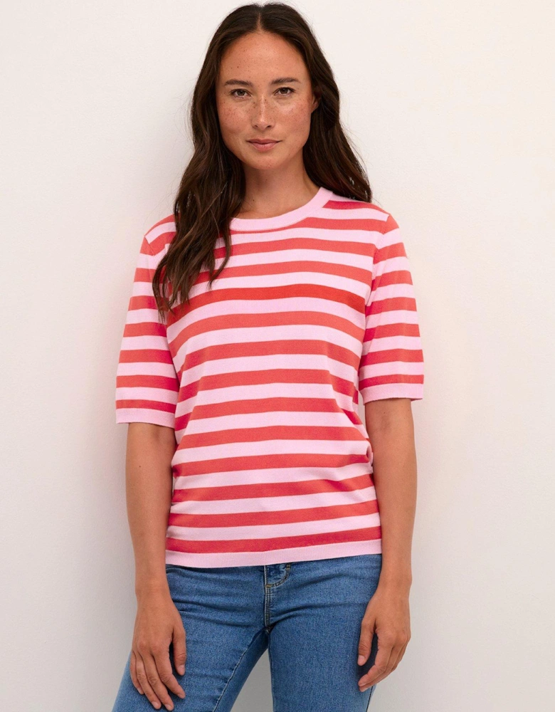 Lizza Striped Short Sleeve Knit - Pink