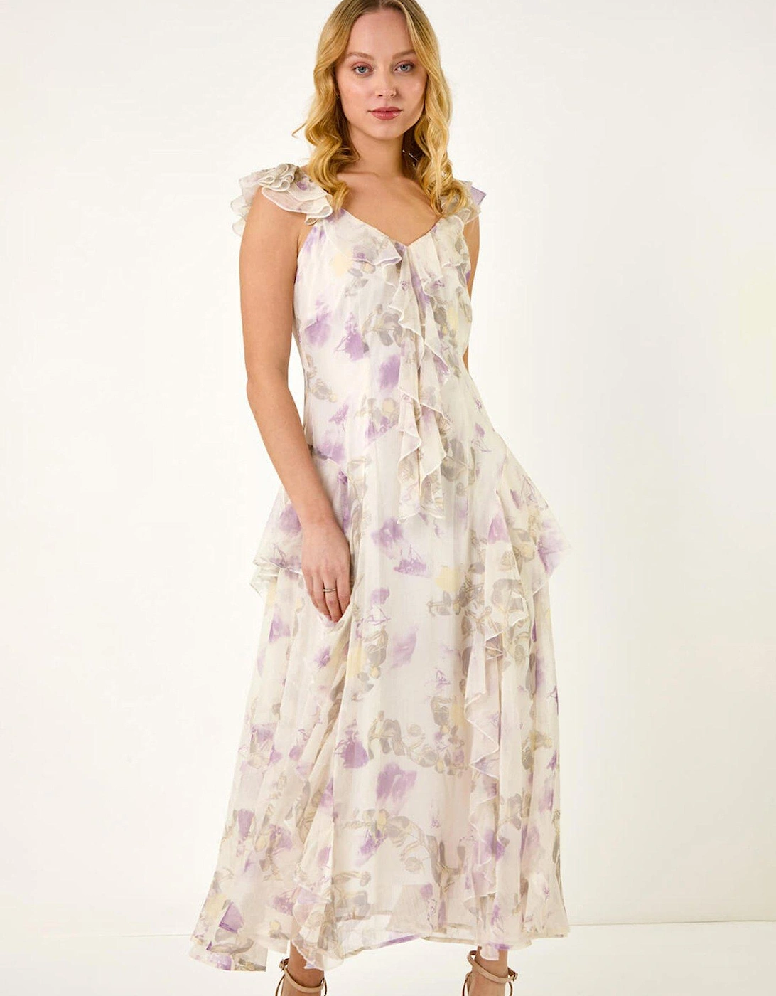Dusk Floral Print Ruffle Maxi Dress - White, 2 of 1