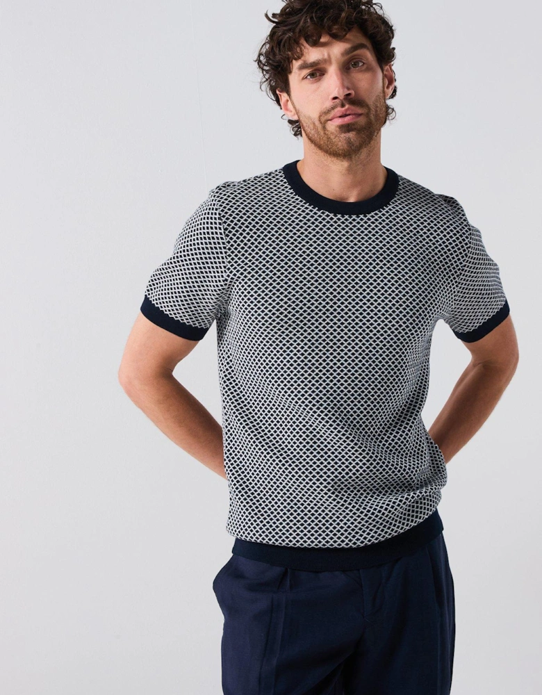 Textured Knitted T-Shirt - Navy