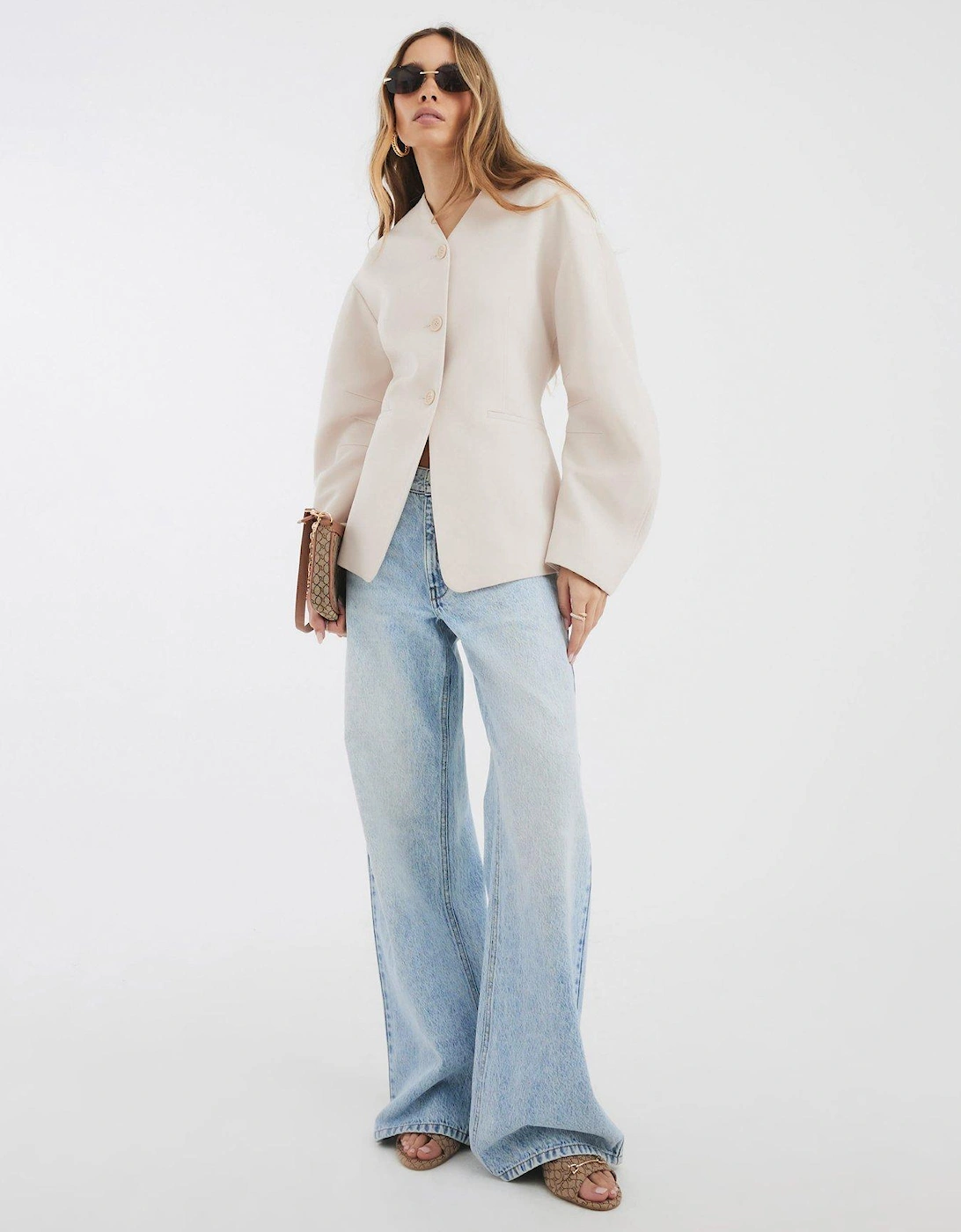 Puff Sleeve Tailored Blazer - Cream, 2 of 1