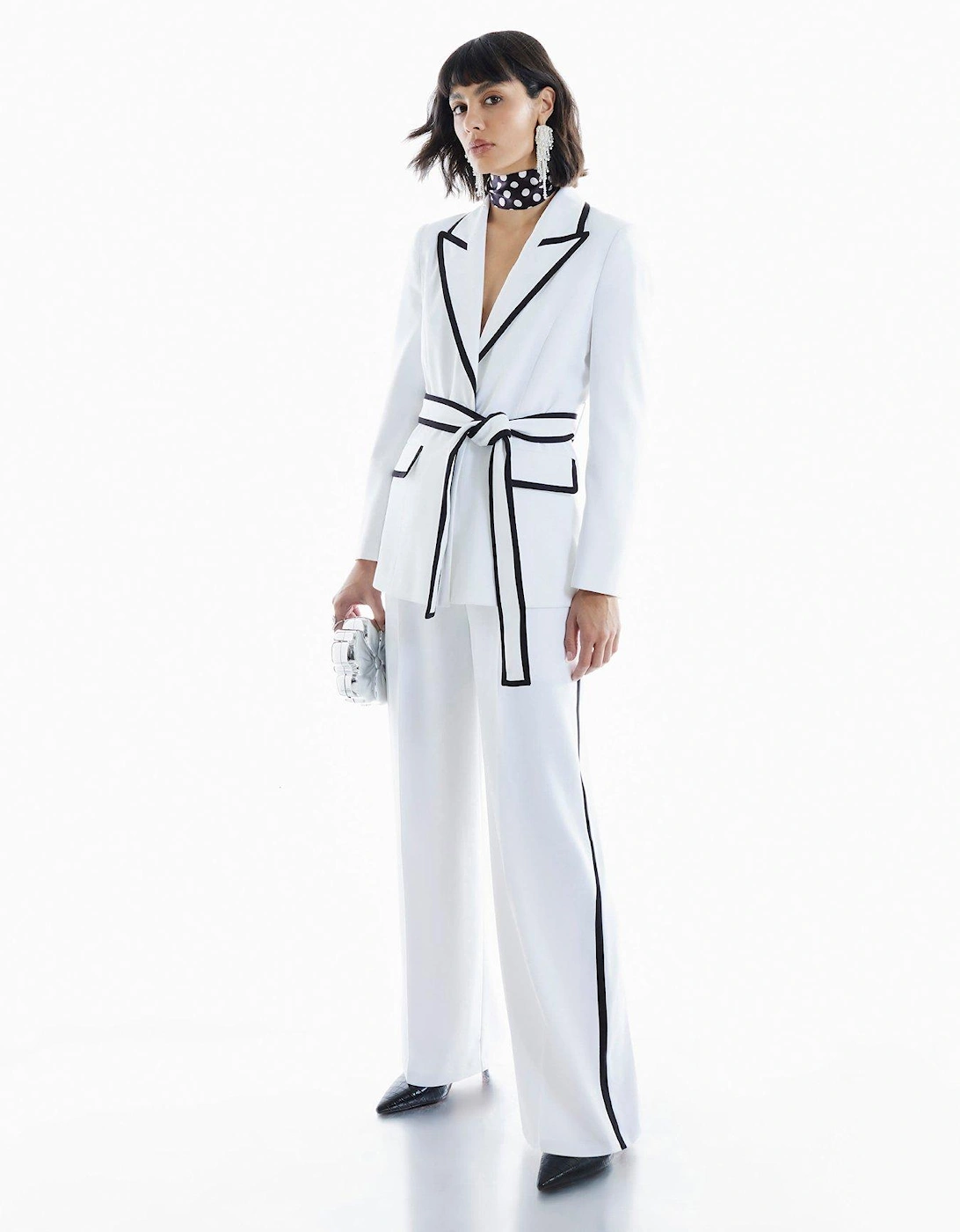 Contrast Piping Wide Leg Trouser - White, 2 of 1