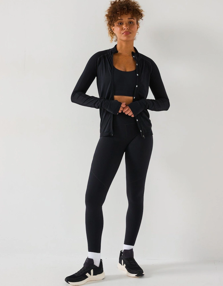 Womens Training Athlete Seamless Workout Zip Up - Black