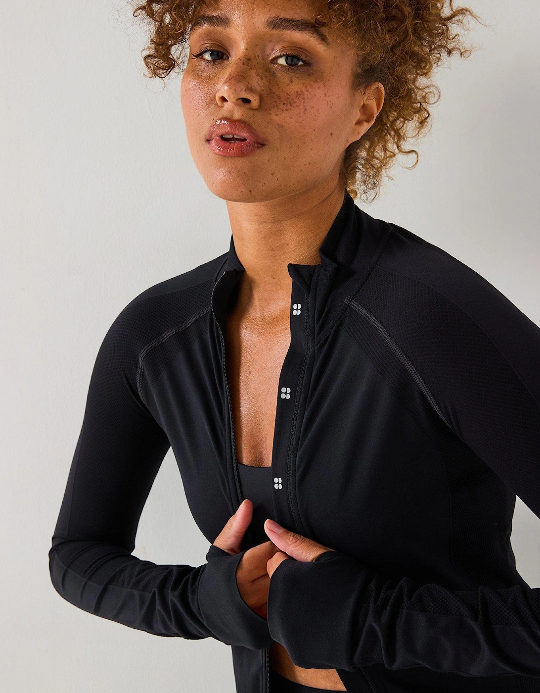 Womens Training Athlete Seamless Workout Zip Up - Black