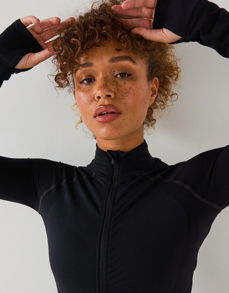 Womens Training Athlete Seamless Workout Zip Up - Black