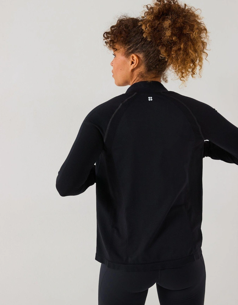 Womens Training Athlete Seamless Workout Zip Up - Black