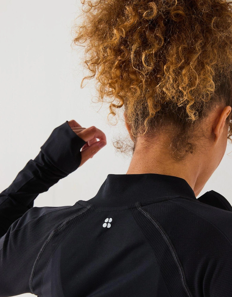 Womens Training Athlete Seamless Workout Zip Up - Black