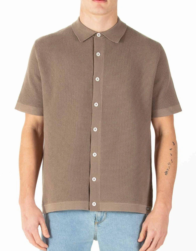 Deck Knitted Short Sleeve Polo Shirt - Dark Brown