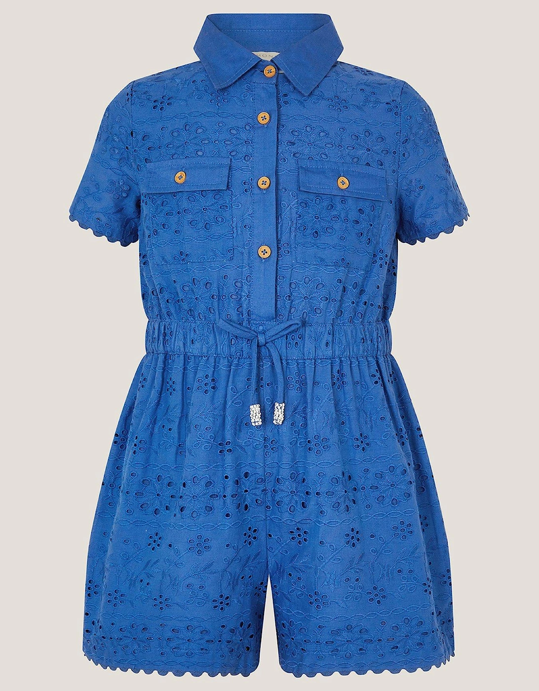 Girls Broderie Playsuit - Blue, 2 of 1