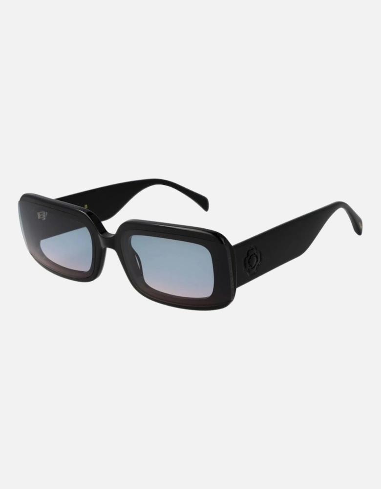 Gradient Blue Lens Black Rectangular Sunglasses Women