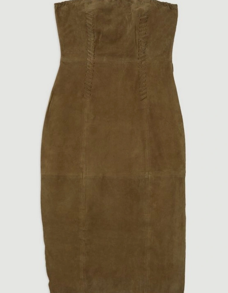 Suede Whipstitch Detail Bandeau Midi Dress