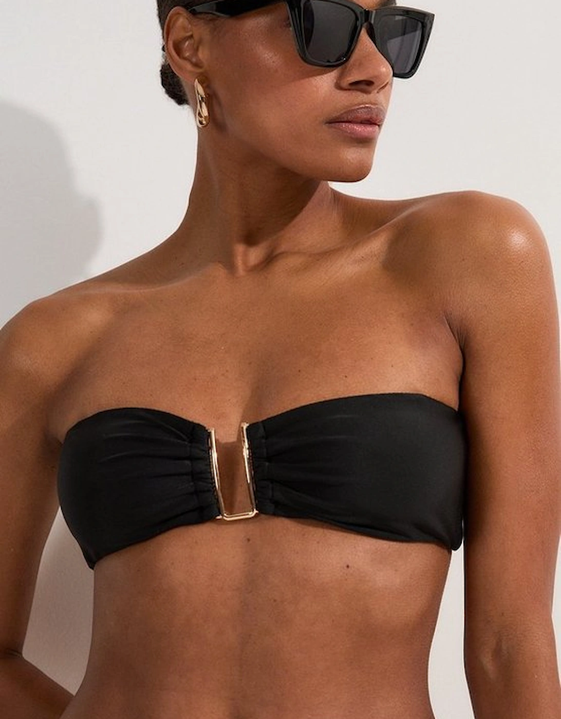 Detachable Strap Gold Trim Bikini Top, 5 of 4