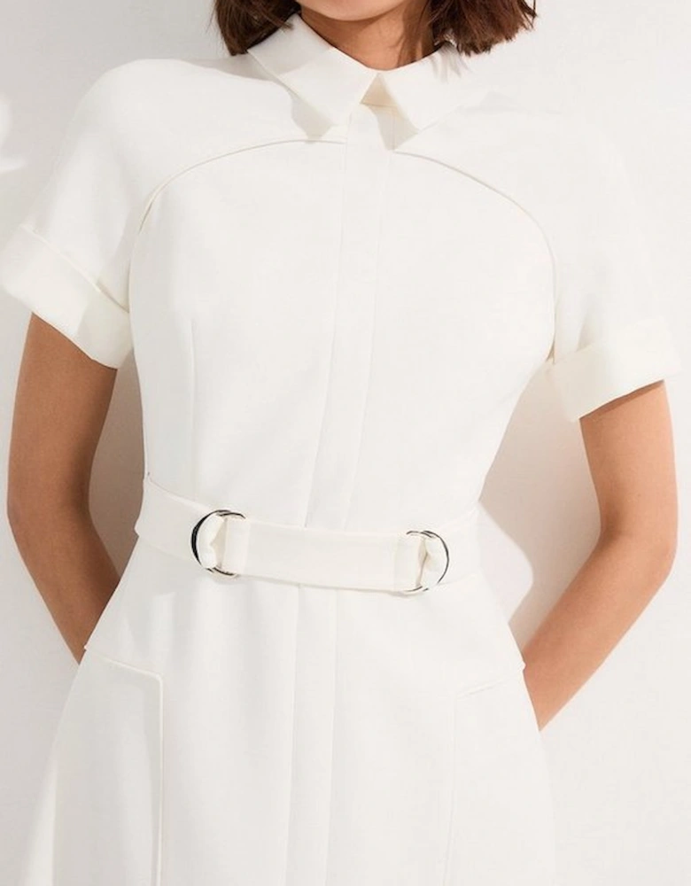 Compact Stretch Tab Detail Full Skirted Midi Dress