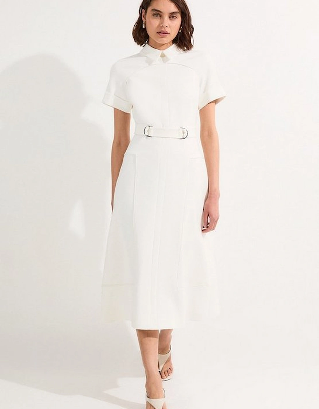Compact Stretch Tab Detail Full Skirted Midi Dress, 4 of 3