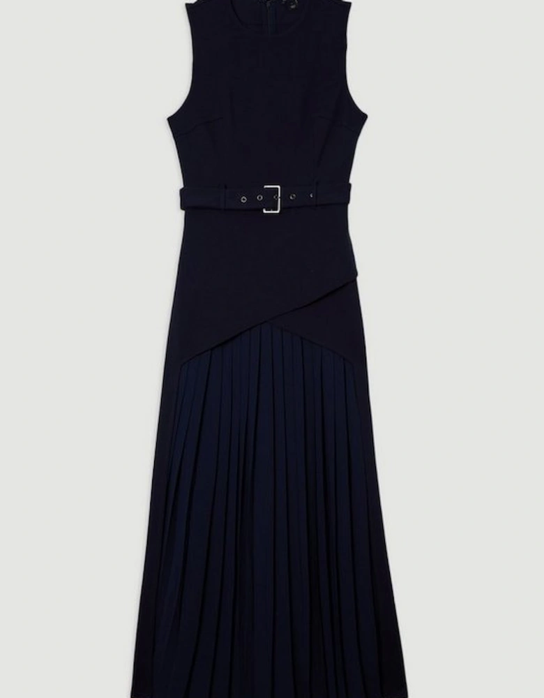 Ponte And Georgette Jersey Pleated Maxi Dress